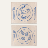 Placemats set bord met vis/oesters linnenmix